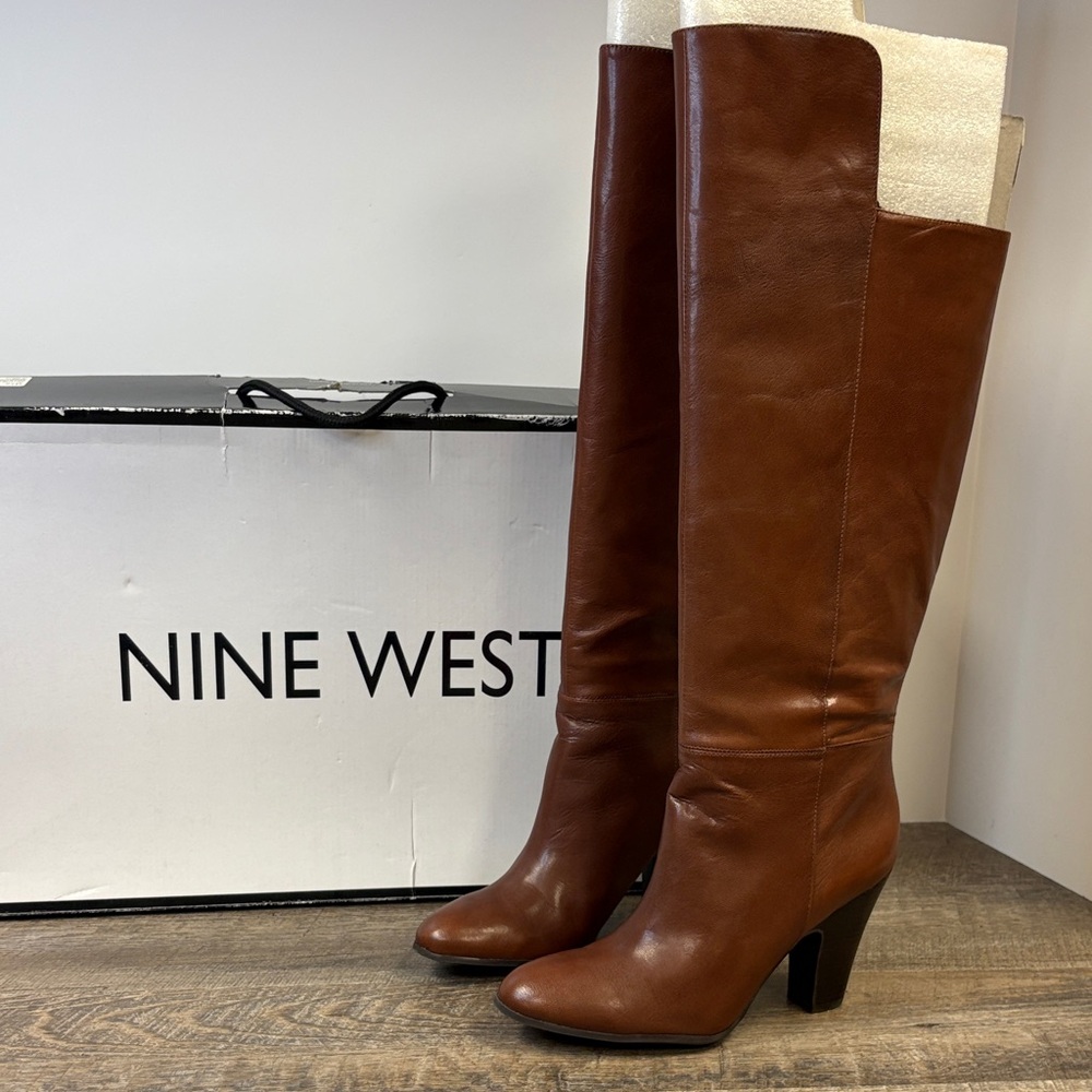 Nine West “NWQuikstep” Tall Leather Boots in Dark Brown – Size 9.5M (With Box)